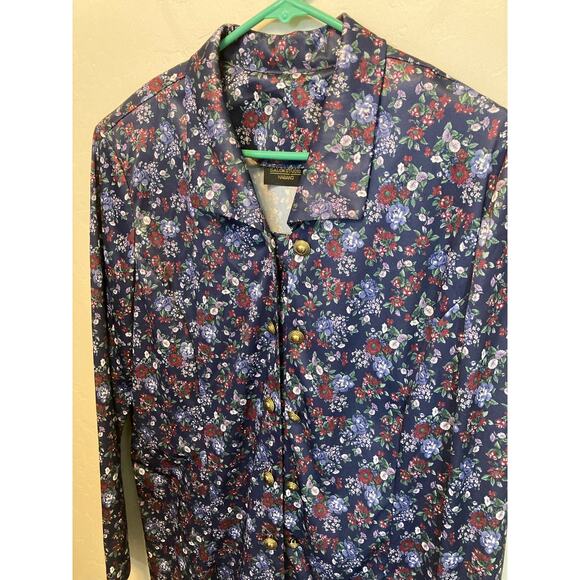 90's Vintage Long Sleeve Silky Floral Collared Double Button Blouse Size XL - Picture 9 of 12
